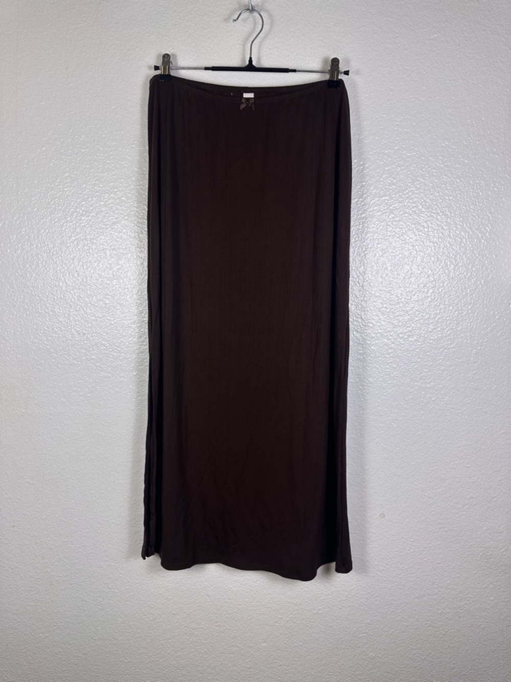 Auden Brown Ribbed Knit Long Straight Skirt Elastic Waist Lightweight Size L